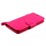 Wholesale iPhone 6 Plus 5.5 Folio Flip Leather Wallet Case with Strap (Hot Pink)